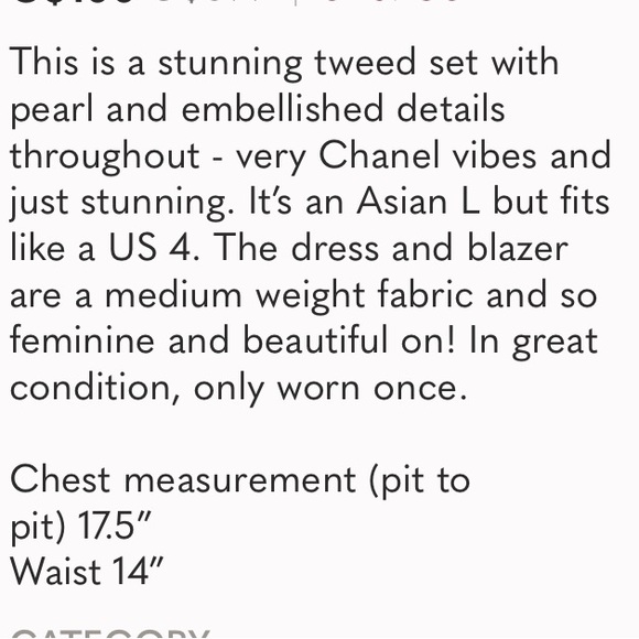 ⭐️SOLD⭐️Gorgeous tweed and pearl Jacket and Dress set - Picture 16 of 16